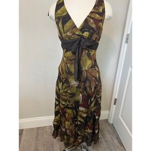 Connected Apparel Women Floral Print Sleeveless V Neck Maxi Dress Size 12 Brown